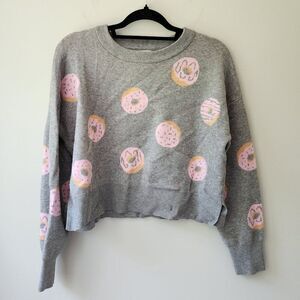 Cute Cropped Crewneck Sweater | Junior's Medium | Pink Donuts Frosting Sprinkles